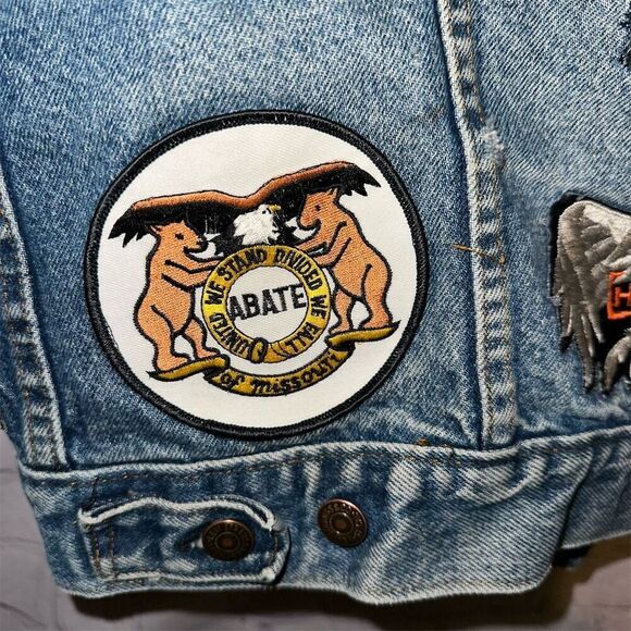 Vintage 80s Levi's Men's Harley Davidson Denim Motorcycle Jacket L with Patches - Picture 15 of 16